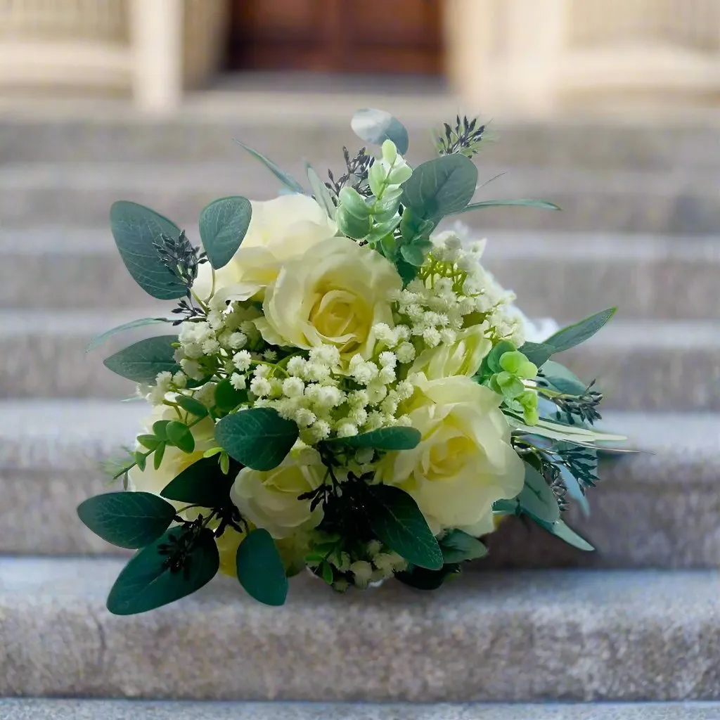 Ivory And Green Artificial Wedding Bouquet