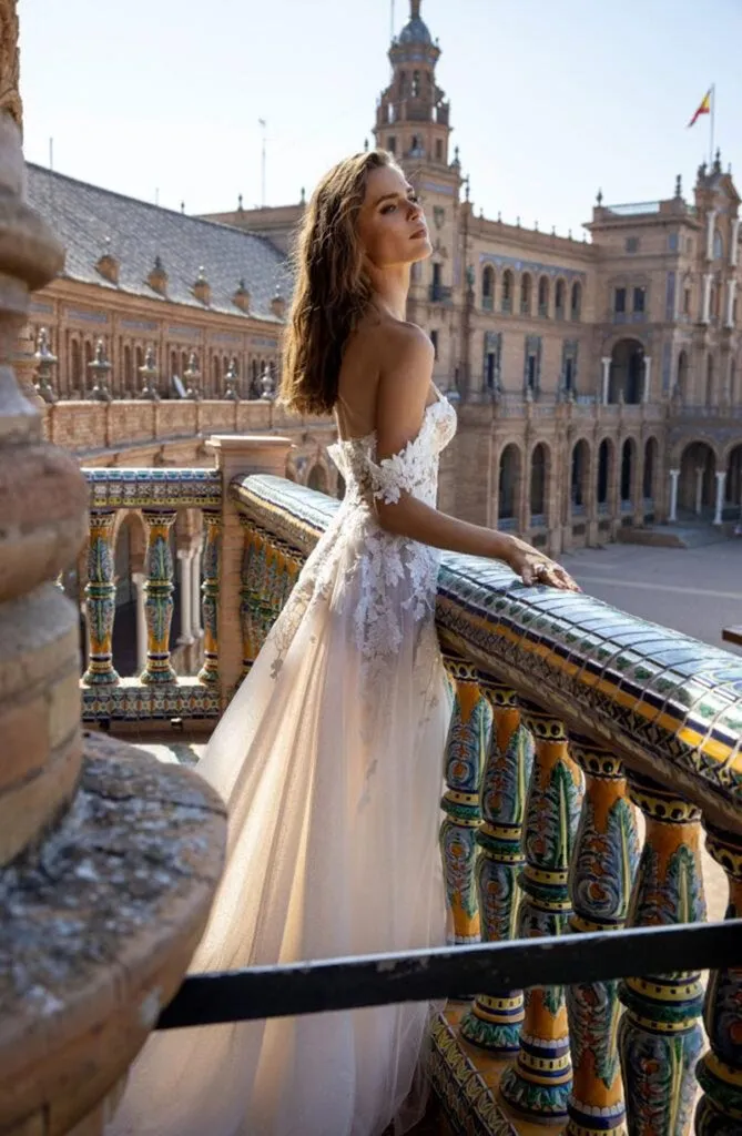 Ivory Tulle Off The Shoulder Beach Wedding Dress