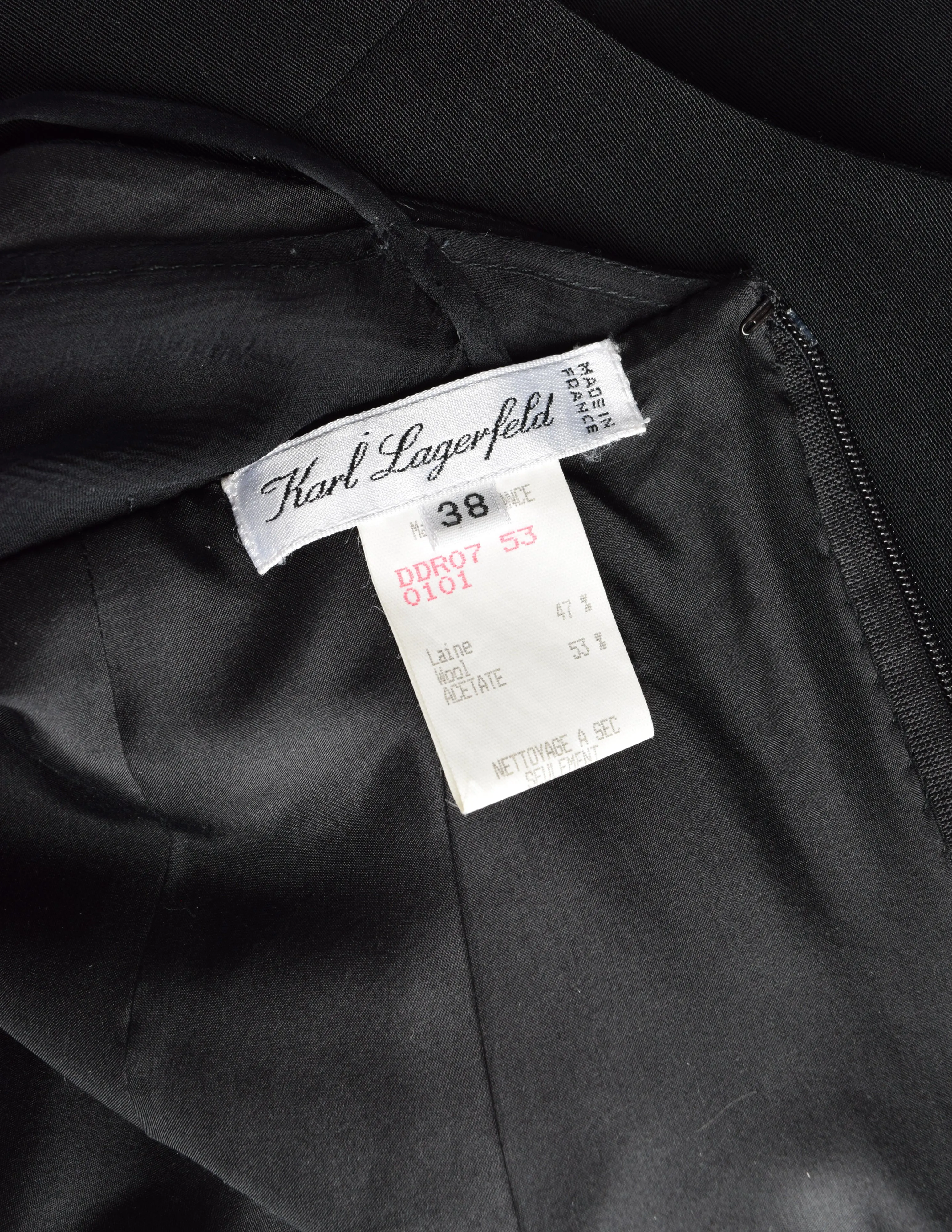 Karl Lagefeld Vintage AW1993 Black Pointed Wool and Silk Georgette Dress