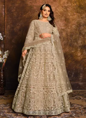 Light Brown Embroidered Indian Wedding Anarkali Suit
