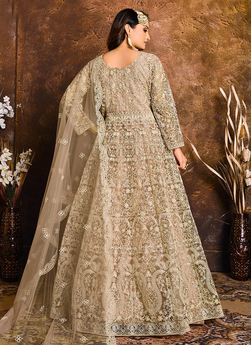 Light Brown Embroidered Indian Wedding Anarkali Suit