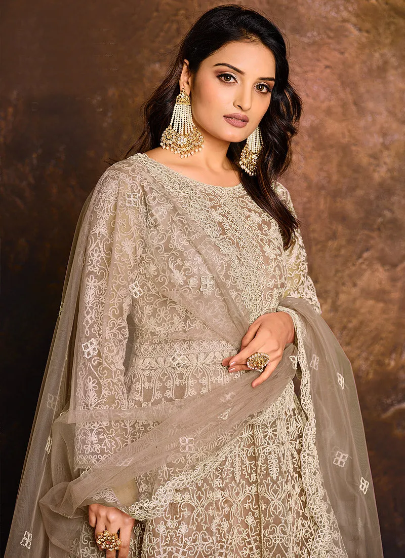 Light Brown Embroidered Indian Wedding Anarkali Suit