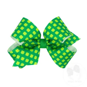 Medium Green and White Shamrock-Print Grosgrain Hair Bow
