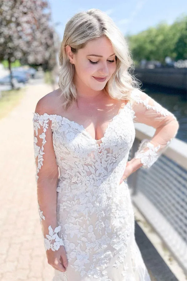 Mermaid Off The Shoulder Ivory Lace Wedding Dress