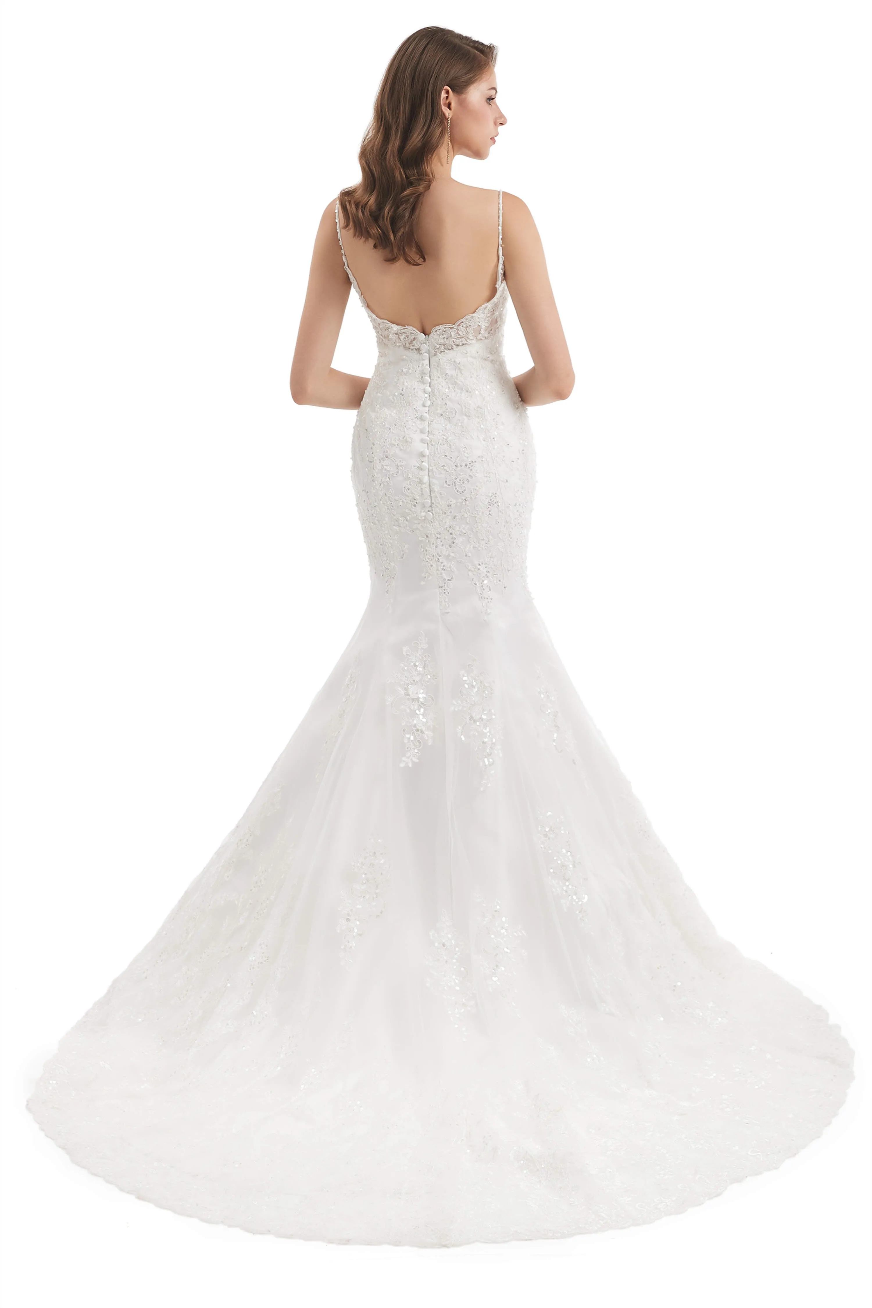 Mermaid Tulle Appliques Sequins Spaghetti Straps Wedding Dresses
