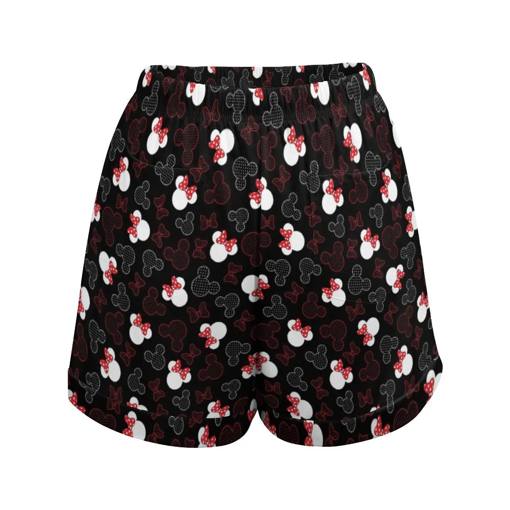 Mickey And Minnie Dots Women's High-Waisted Loose Shorts With Pockets