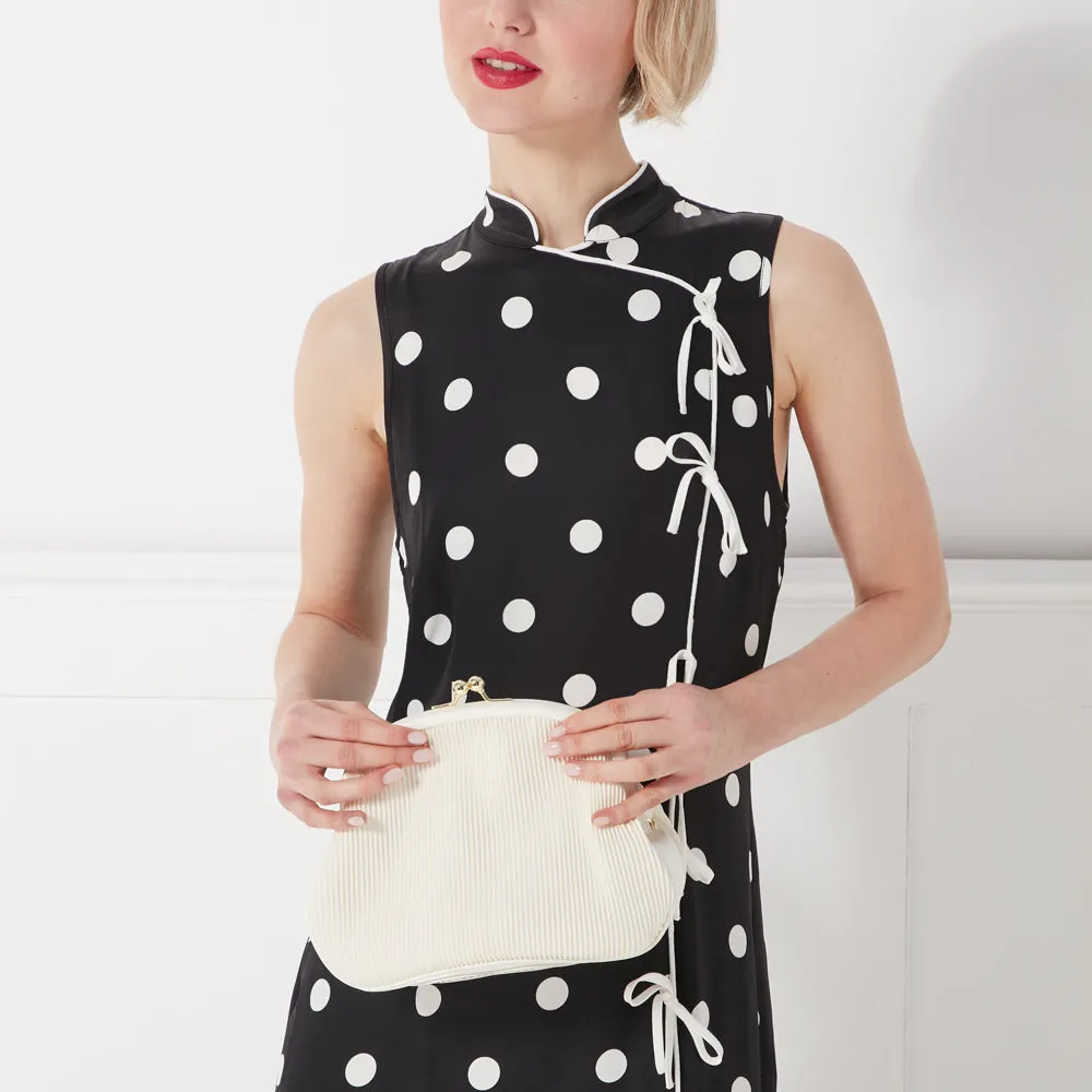 PEARL SATIN PLISSE LOIS CLUTCH