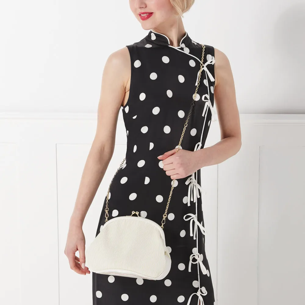 PEARL SATIN PLISSE LOIS CLUTCH