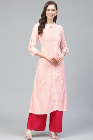 Pink Cotton A-Line Kurta