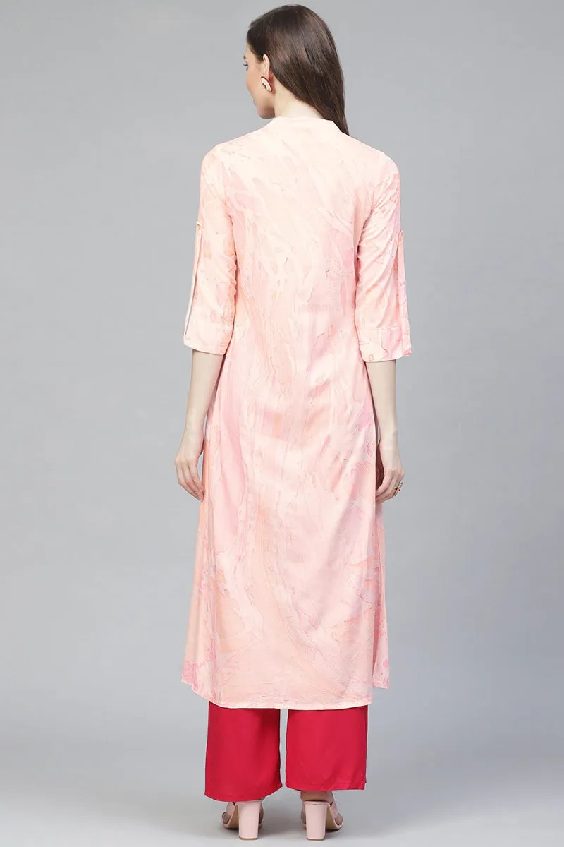 Pink Cotton A-Line Kurta