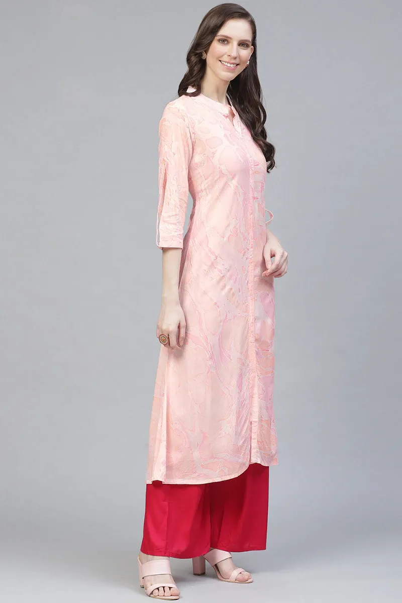 Pink Cotton A-Line Kurta