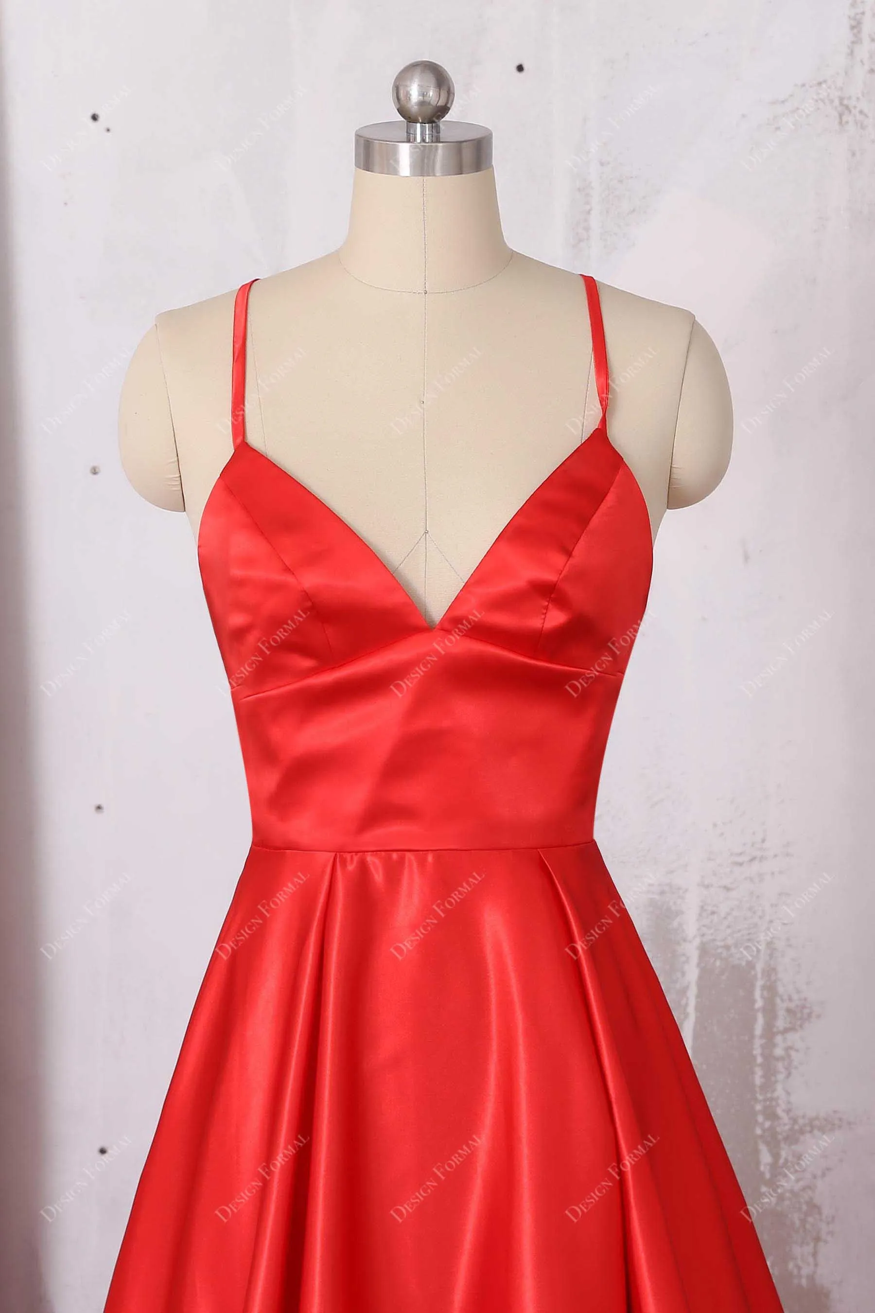 Red Charmeuse Spaghetti Straps Simple Empire Formal Dress
