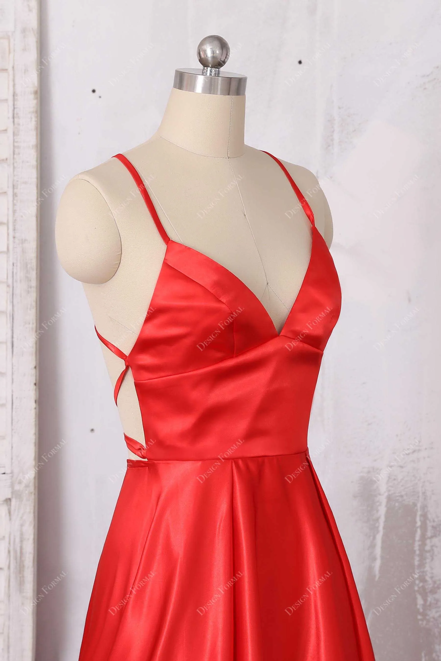 Red Charmeuse Spaghetti Straps Simple Empire Formal Dress
