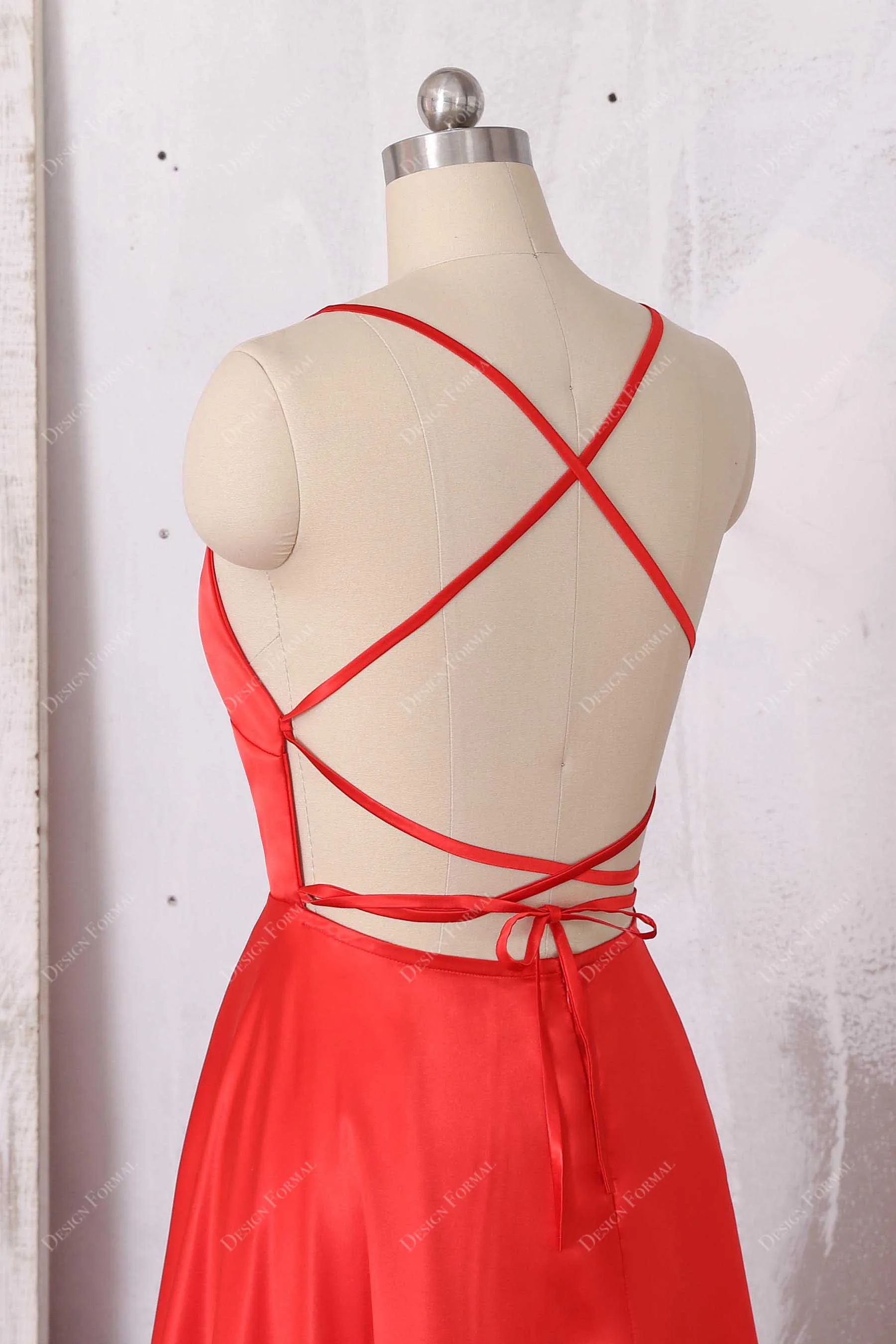 Red Charmeuse Spaghetti Straps Simple Empire Formal Dress