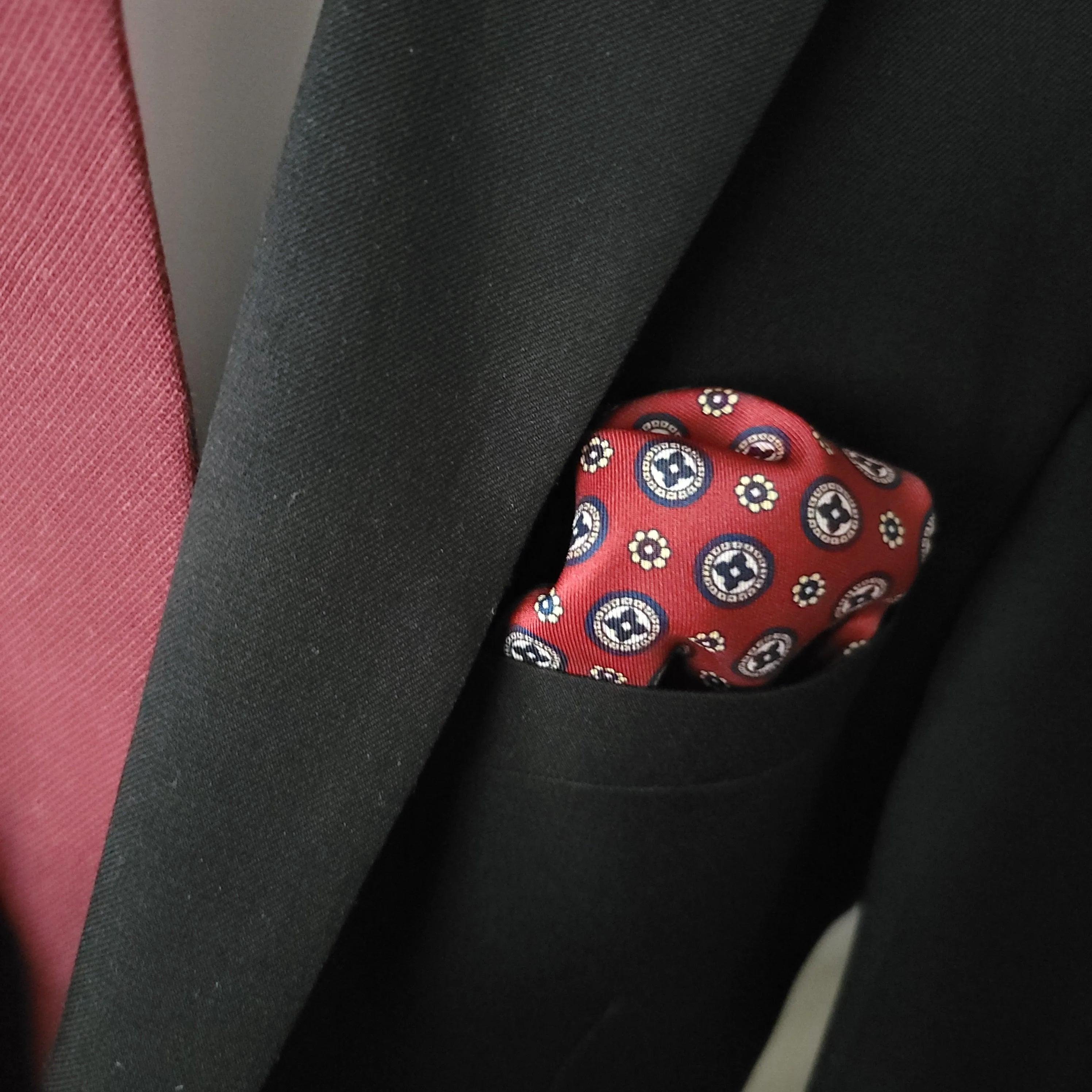 Red Navy Blue Floral Stylish and Elegant Silk Pocket Square