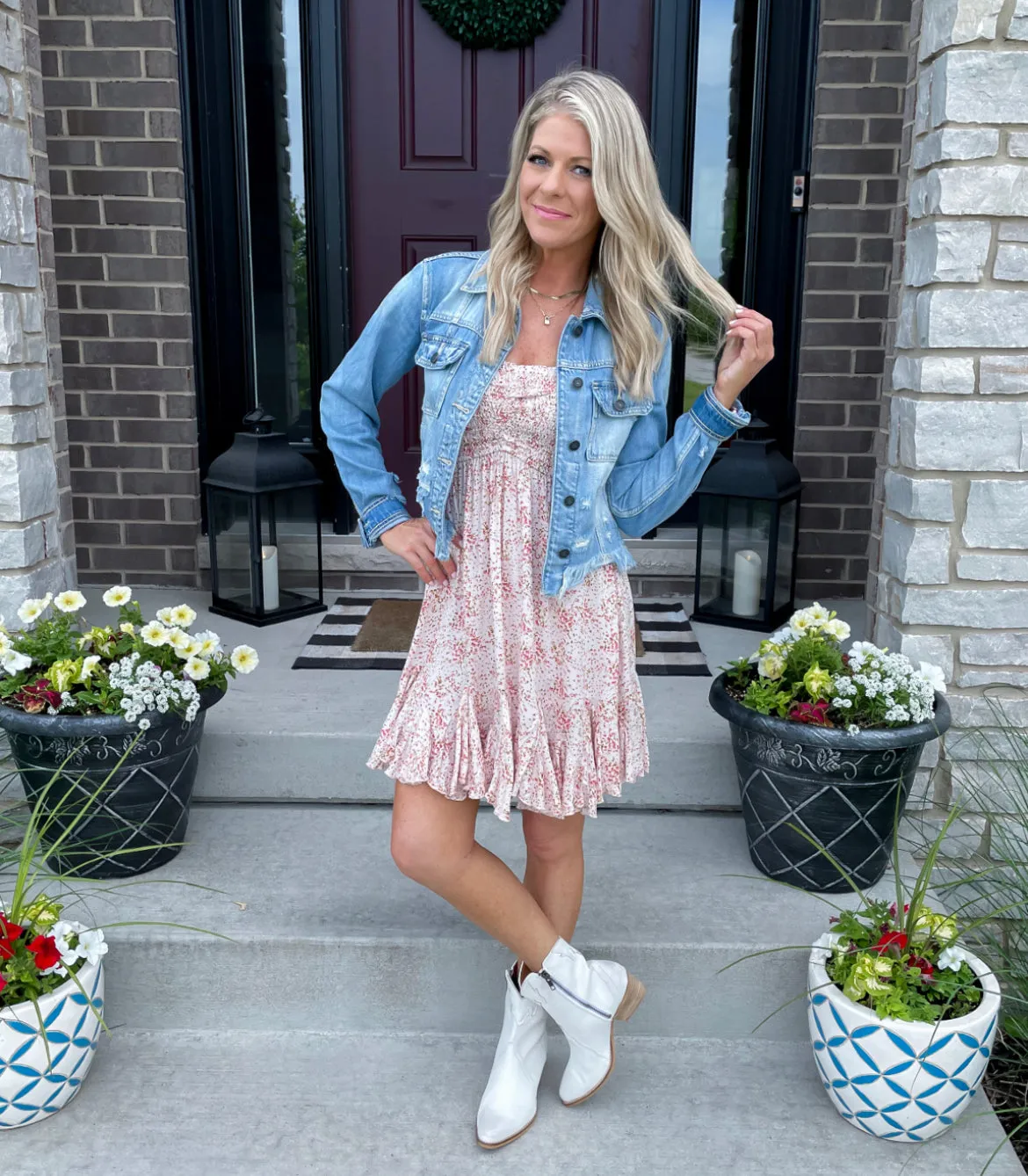 Saturday In The Park Ruffle Sleeve Smocked Dress: Blush