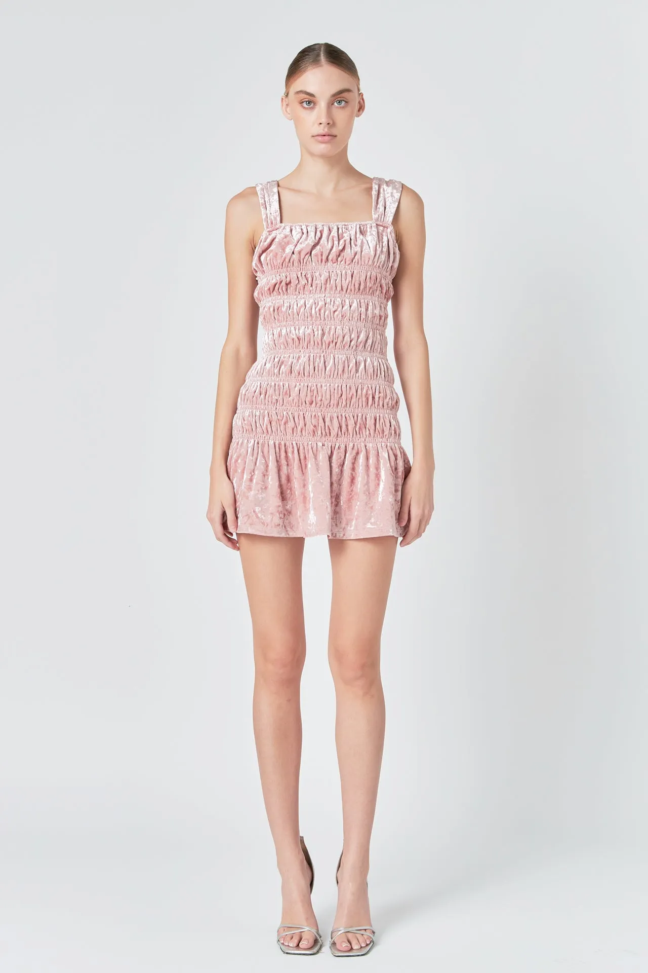 Smocked Velvet Mini Dress