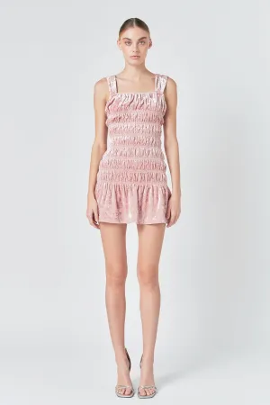 Smocked Velvet Mini Dress