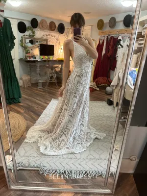 Spaghetti Straps Lace Boho Wedding Dresses Rustic Lace Country Wedding Dress KPY061