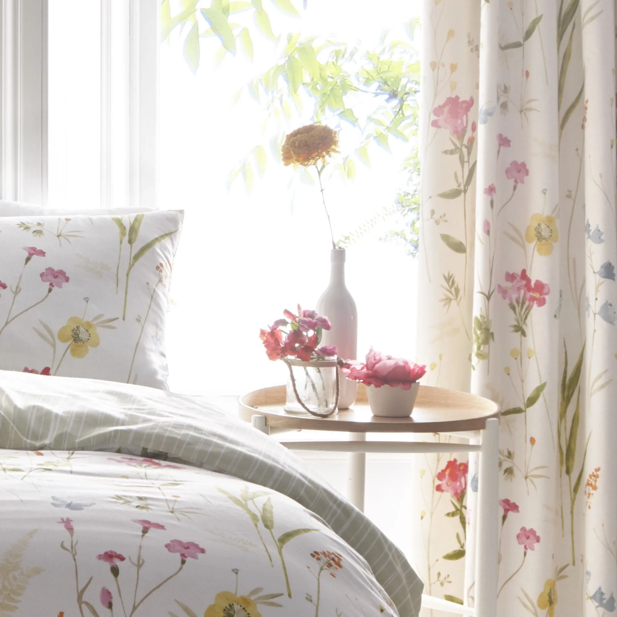 Spring Glade Pair of Pencil Pleat Curtains by Dreams & Drapes in Multicolour