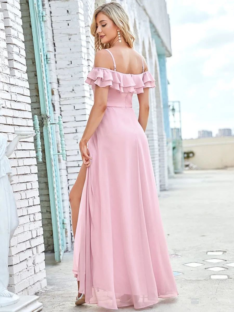 Stunning V-Neck Chiffon Lotus Leaf Bridesmaid Dress