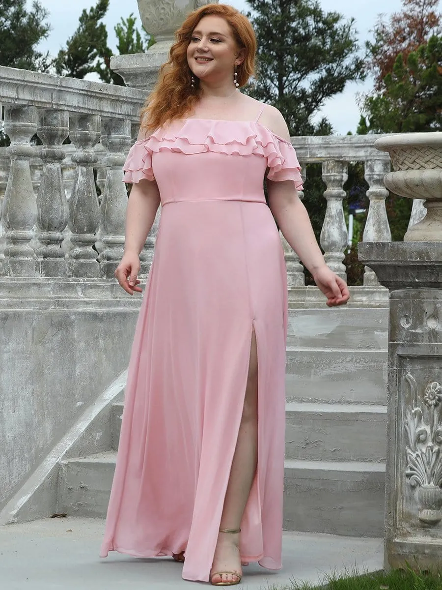 Stunning V-Neck Chiffon Lotus Leaf Bridesmaid Dress