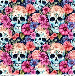 Sugarskulls Floral 5 Printed Vinyl Sheet/Wrap
