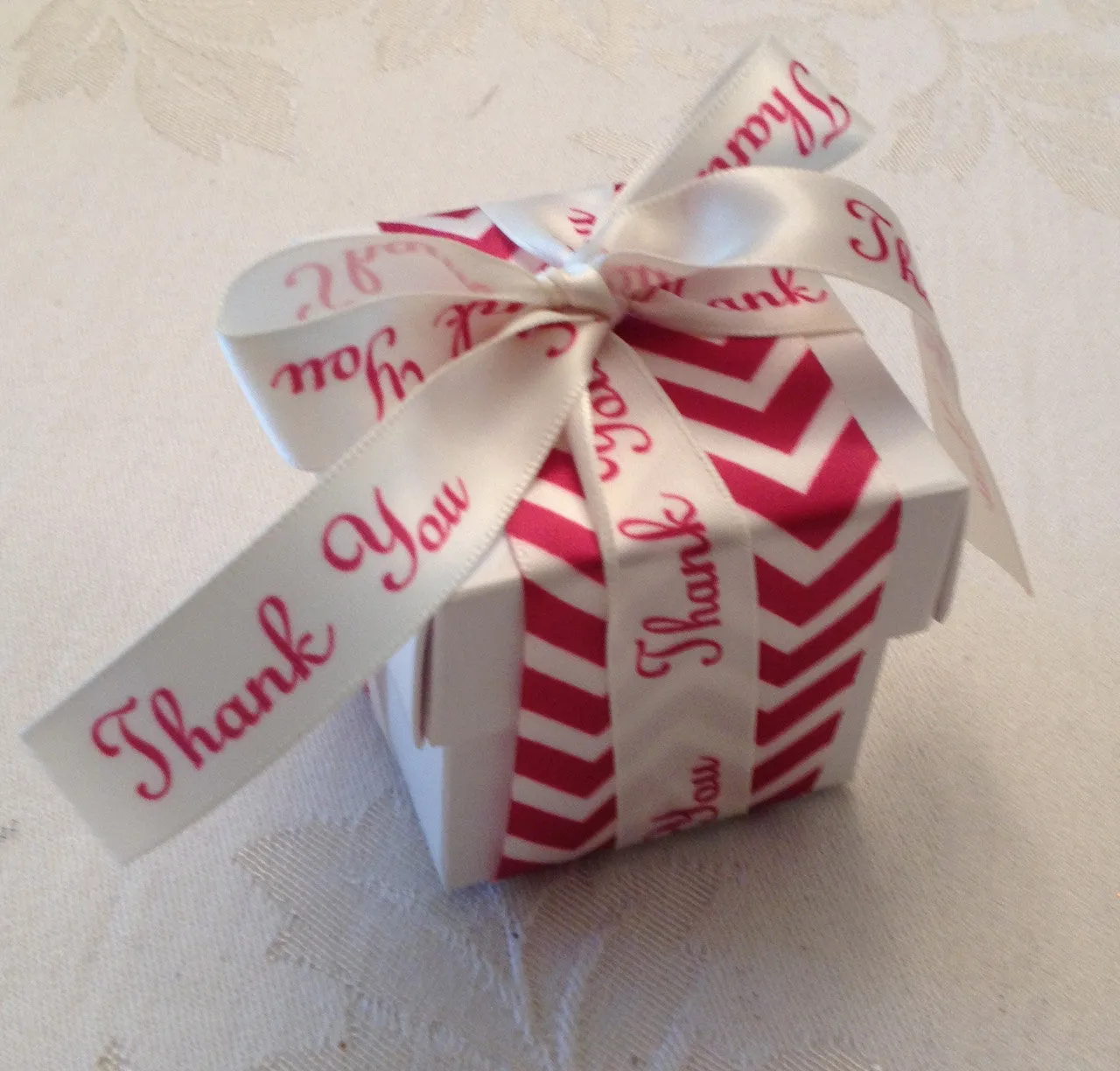 Thank You Ribbon Red Ink on 5/8" wide White Satin Ribbon