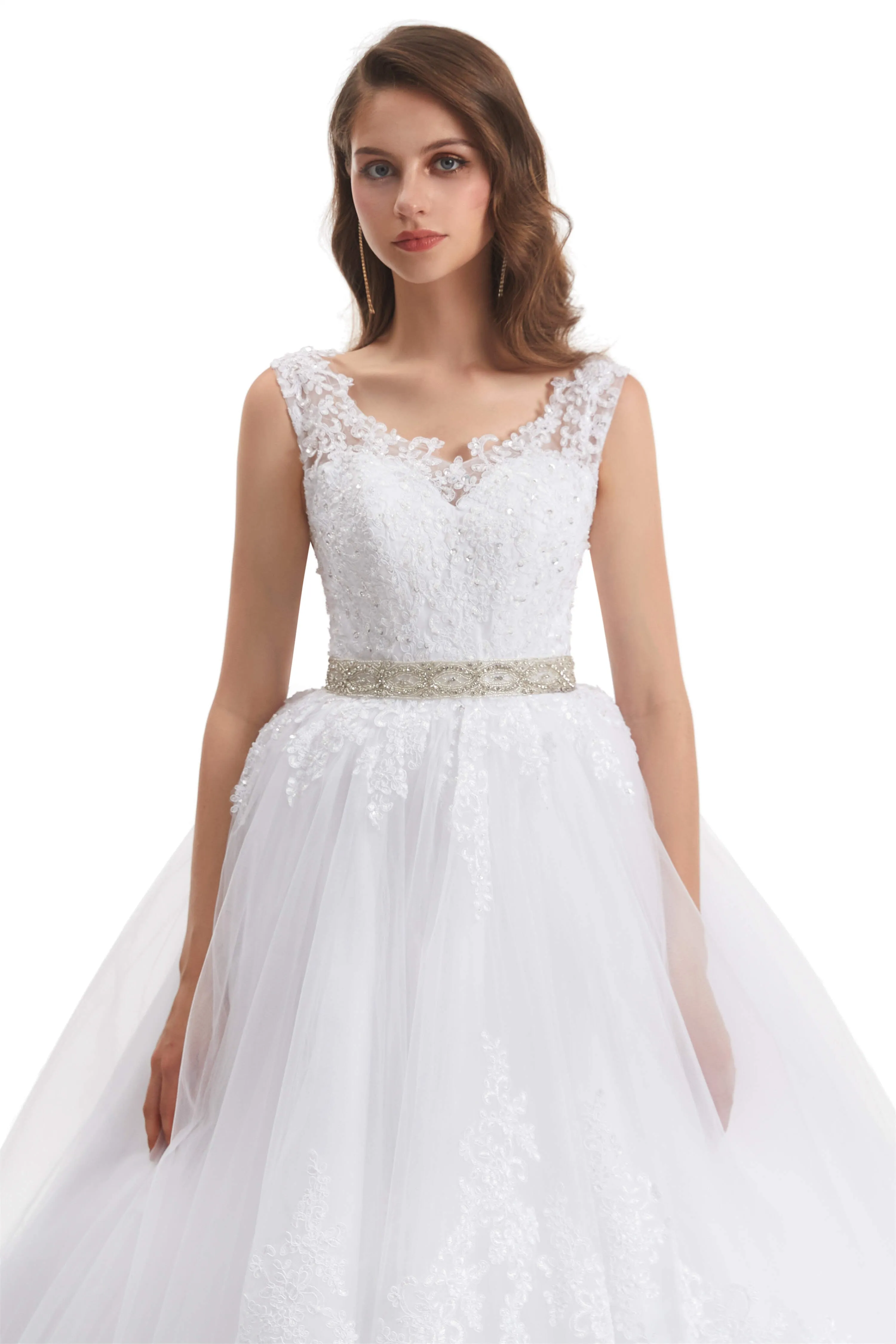Tulle Backless Appliques beading Wedding Dresses