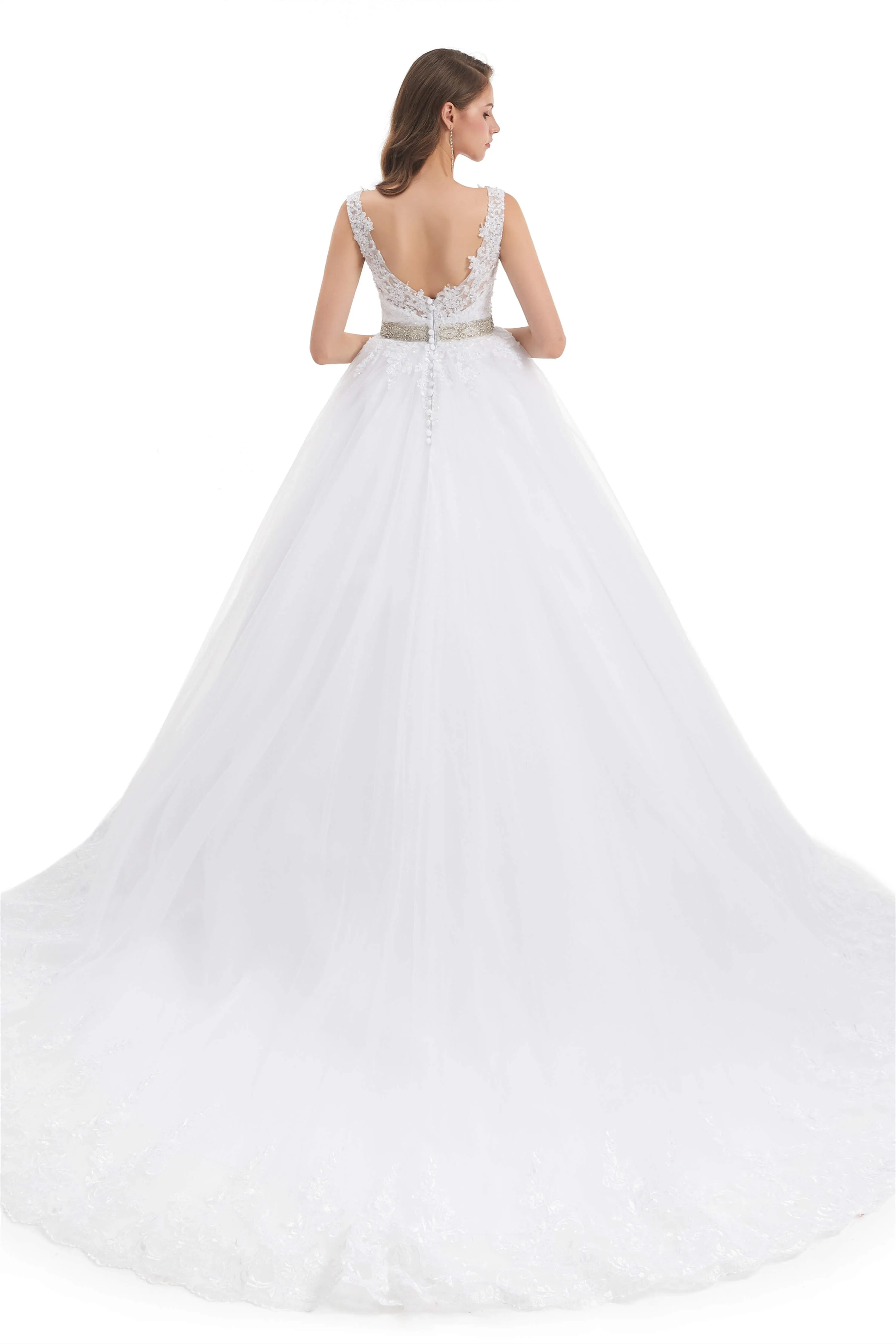 Tulle Backless Appliques beading Wedding Dresses