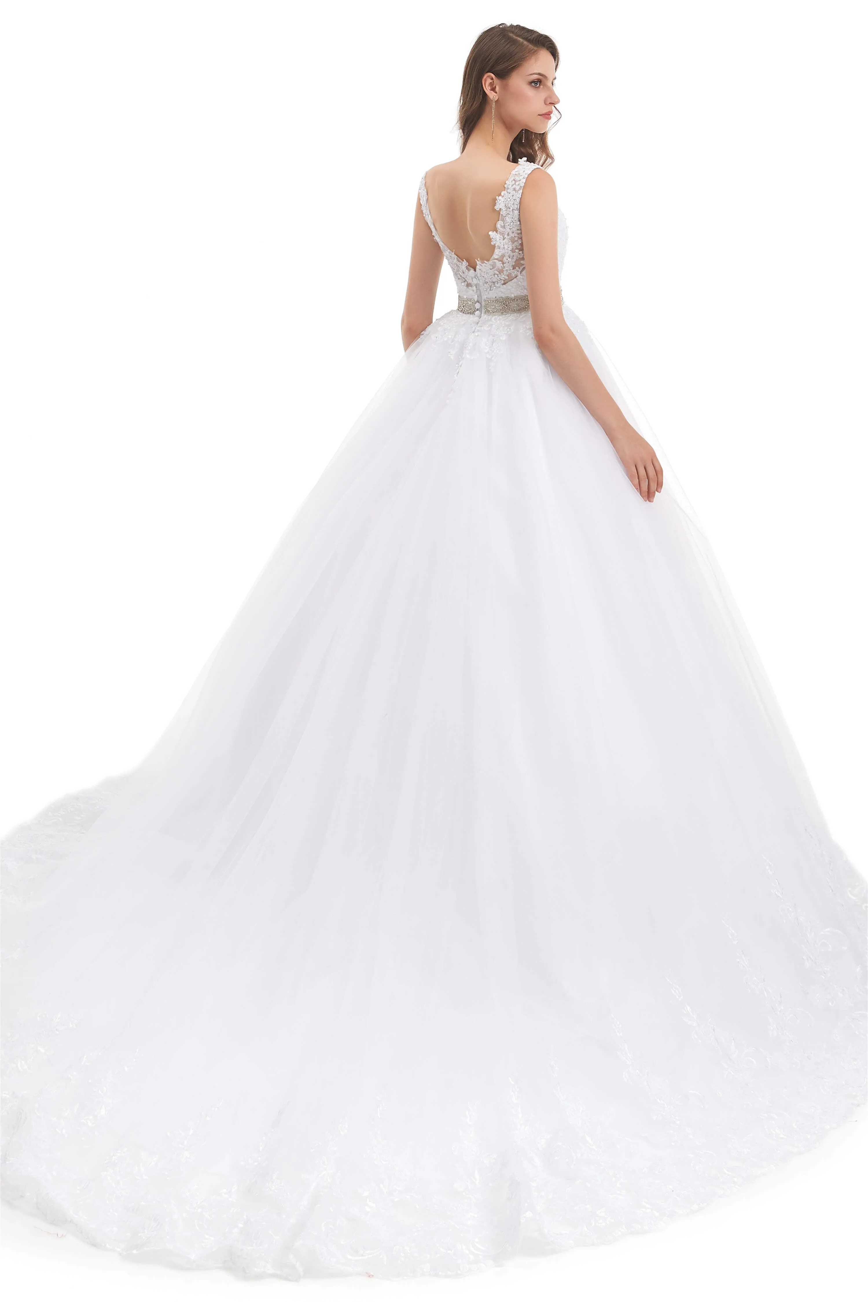 Tulle Backless Appliques beading Wedding Dresses