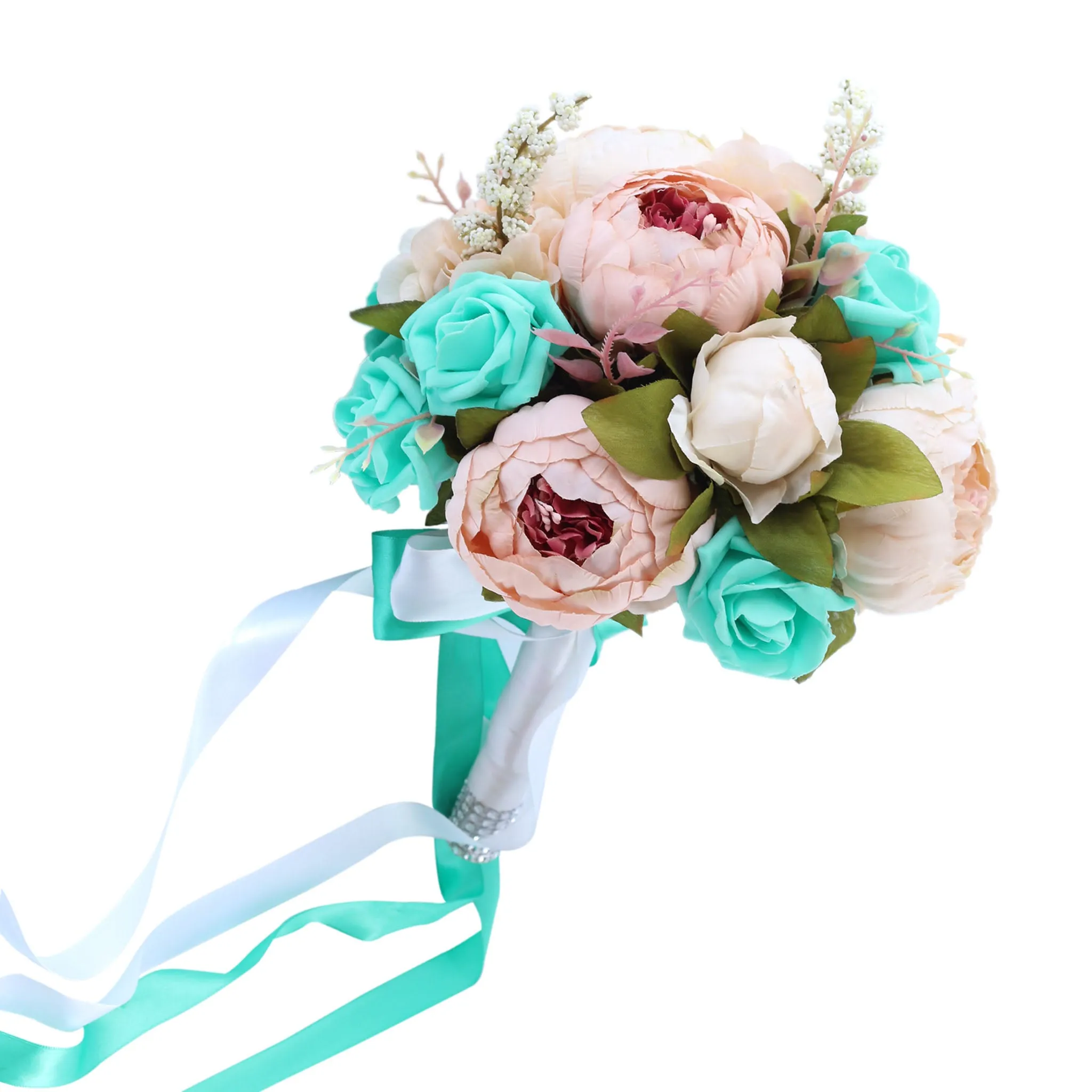 Turquoise Rose Blush Peony Bridal Bouquet