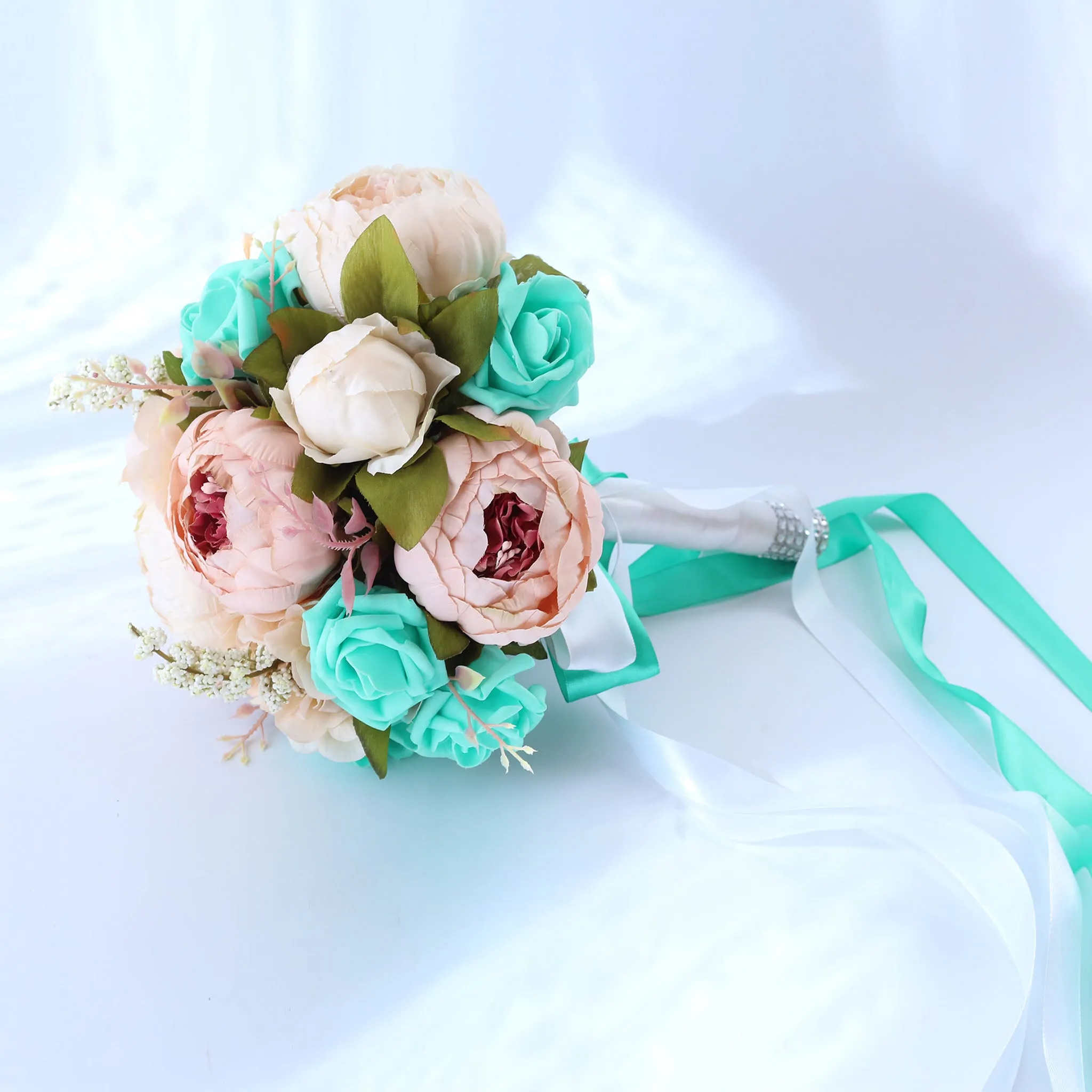 Turquoise Rose Blush Peony Bridal Bouquet