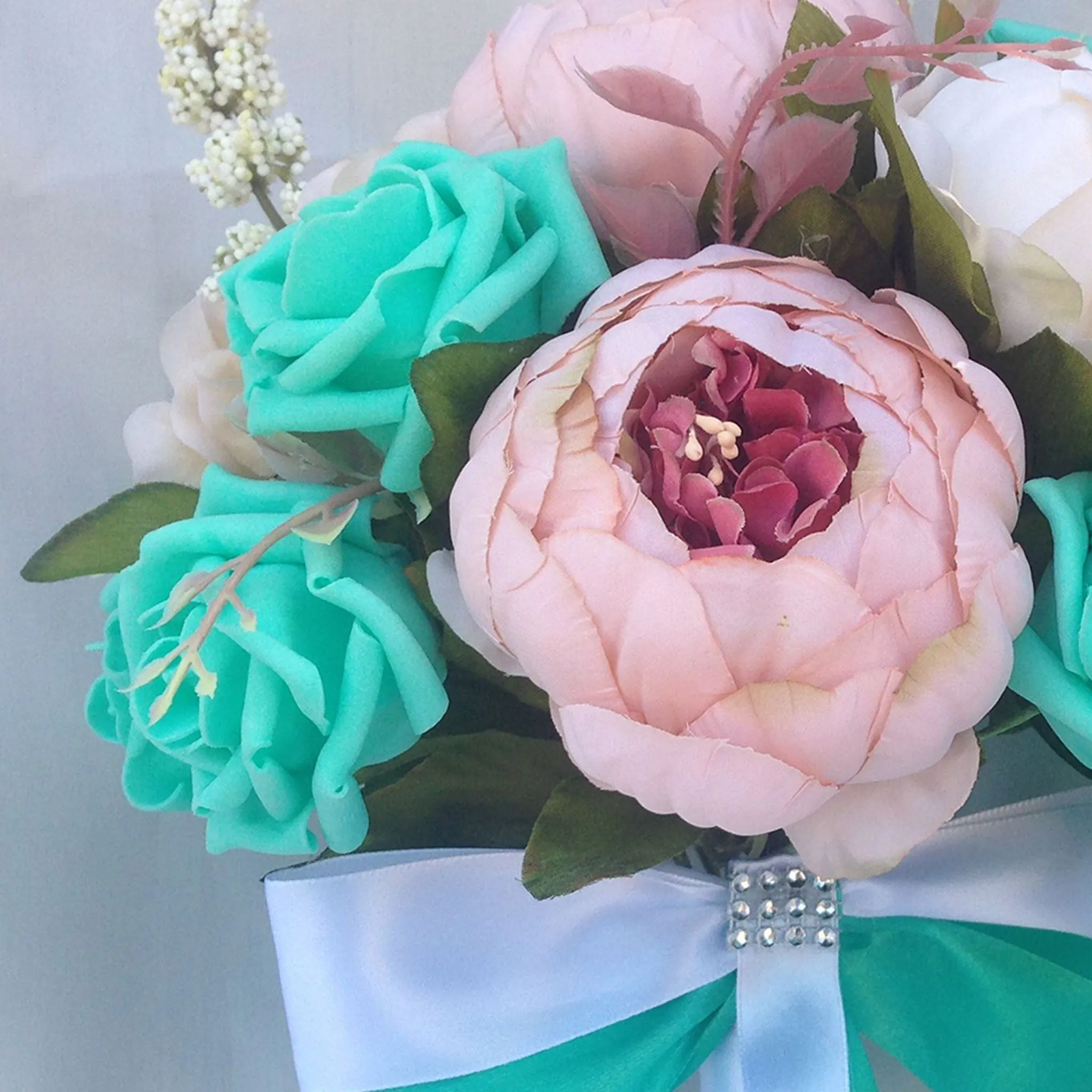 Turquoise Rose Blush Peony Bridal Bouquet