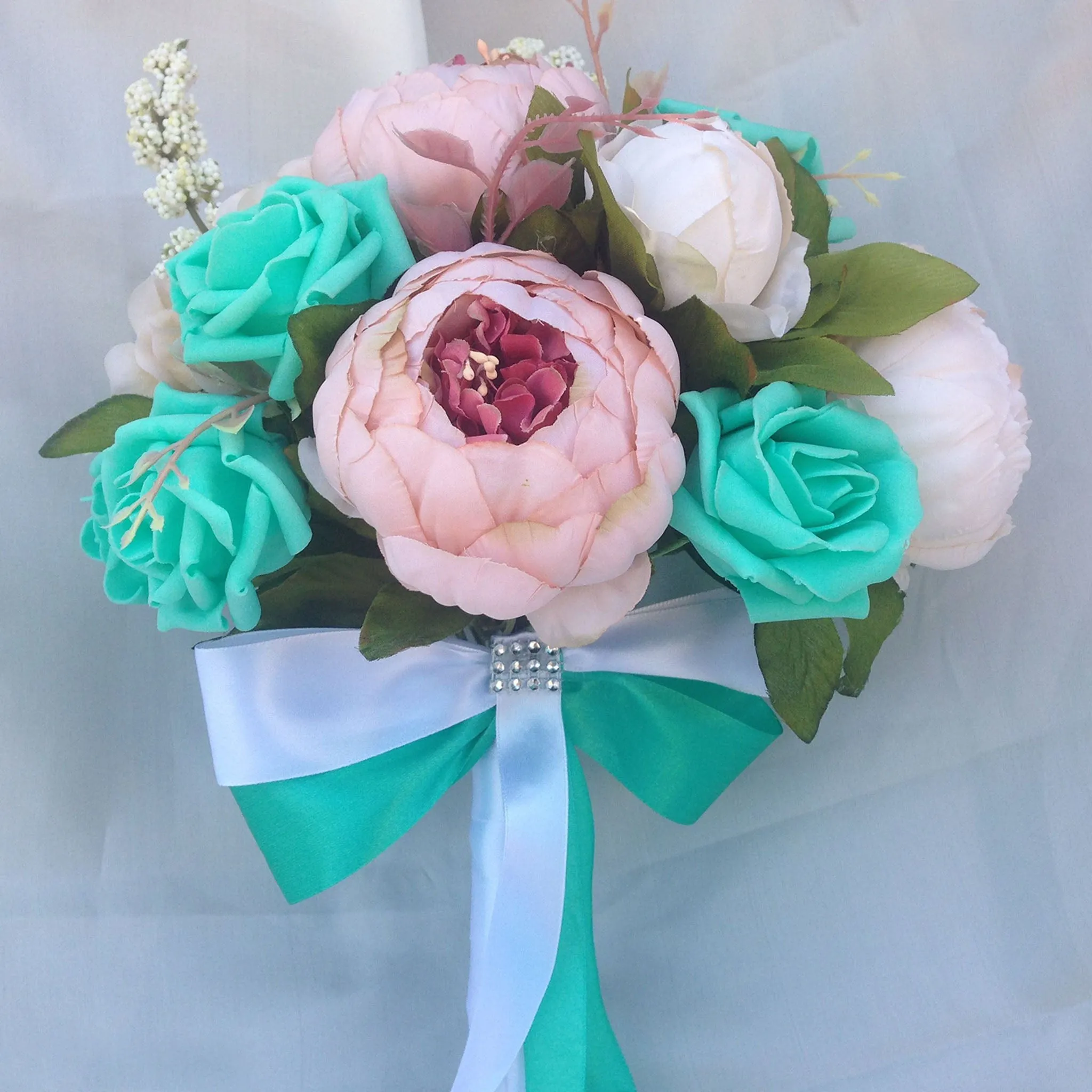 Turquoise Rose Blush Peony Bridal Bouquet
