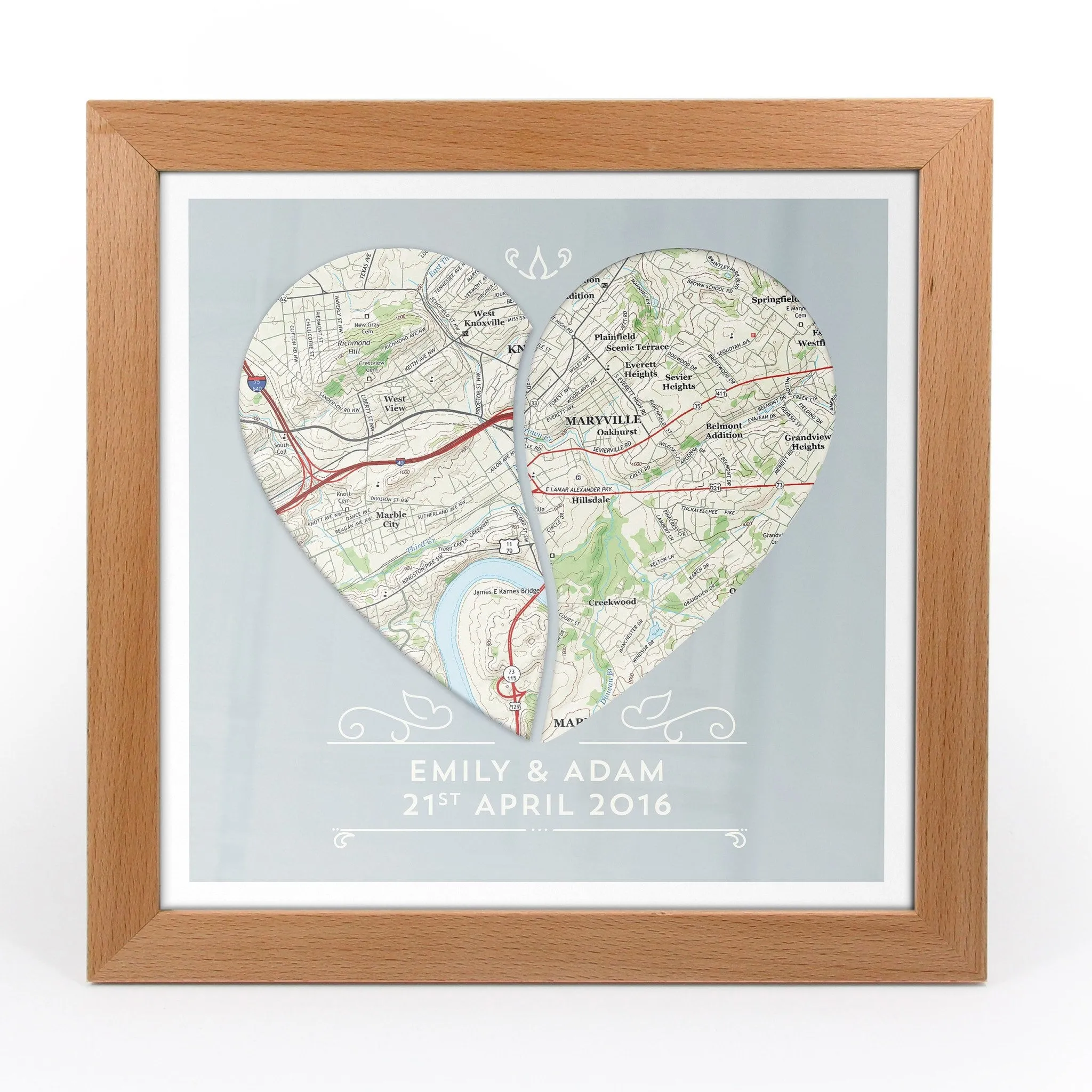 Twin Heart Personalized Framed US Map Print