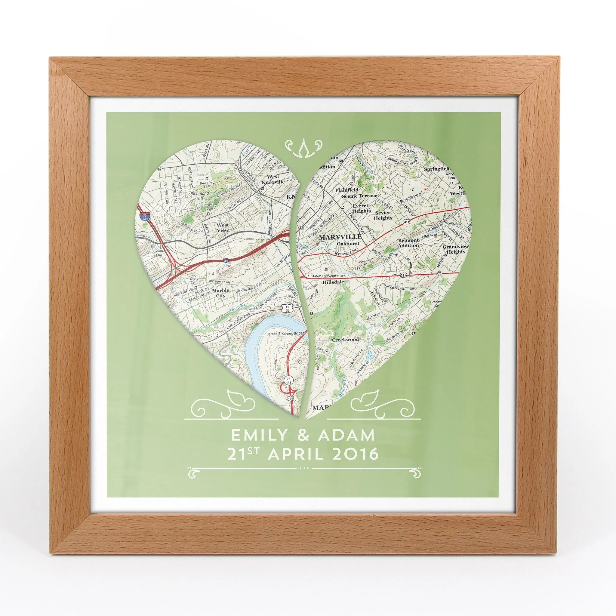 Twin Heart Personalized Framed US Map Print