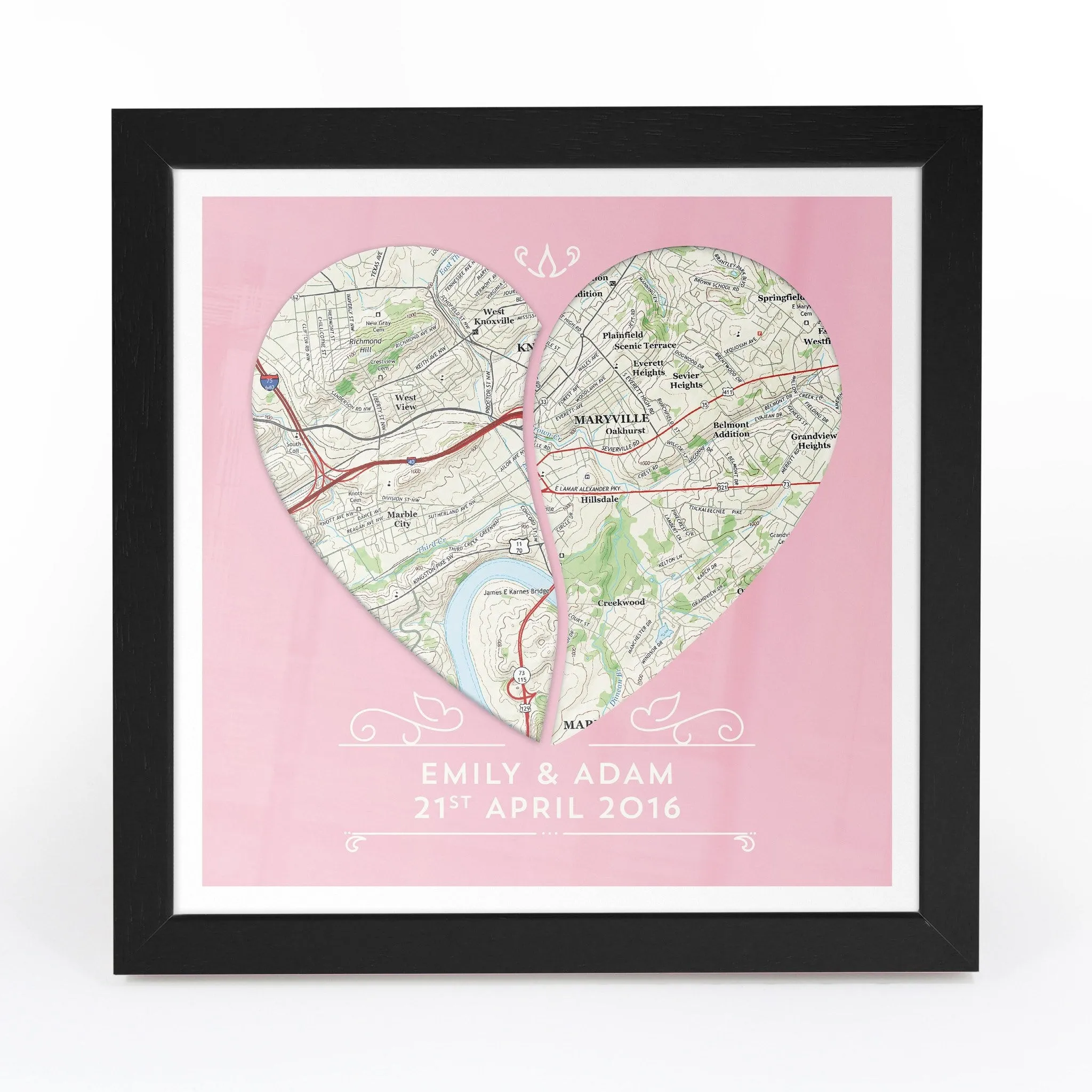 Twin Heart Personalized Framed US Map Print