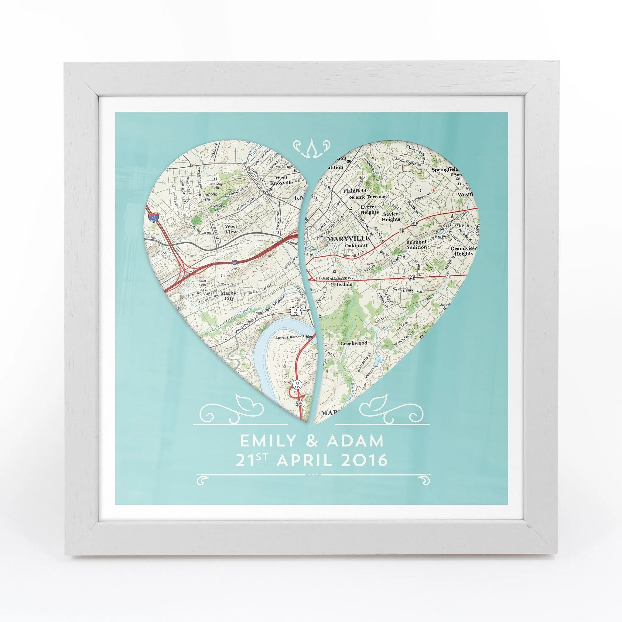 Twin Heart Personalized Framed US Map Print
