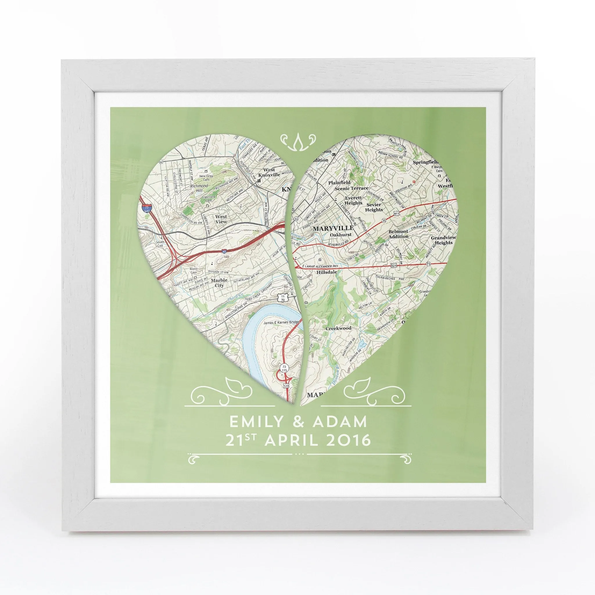 Twin Heart Personalized Framed US Map Print