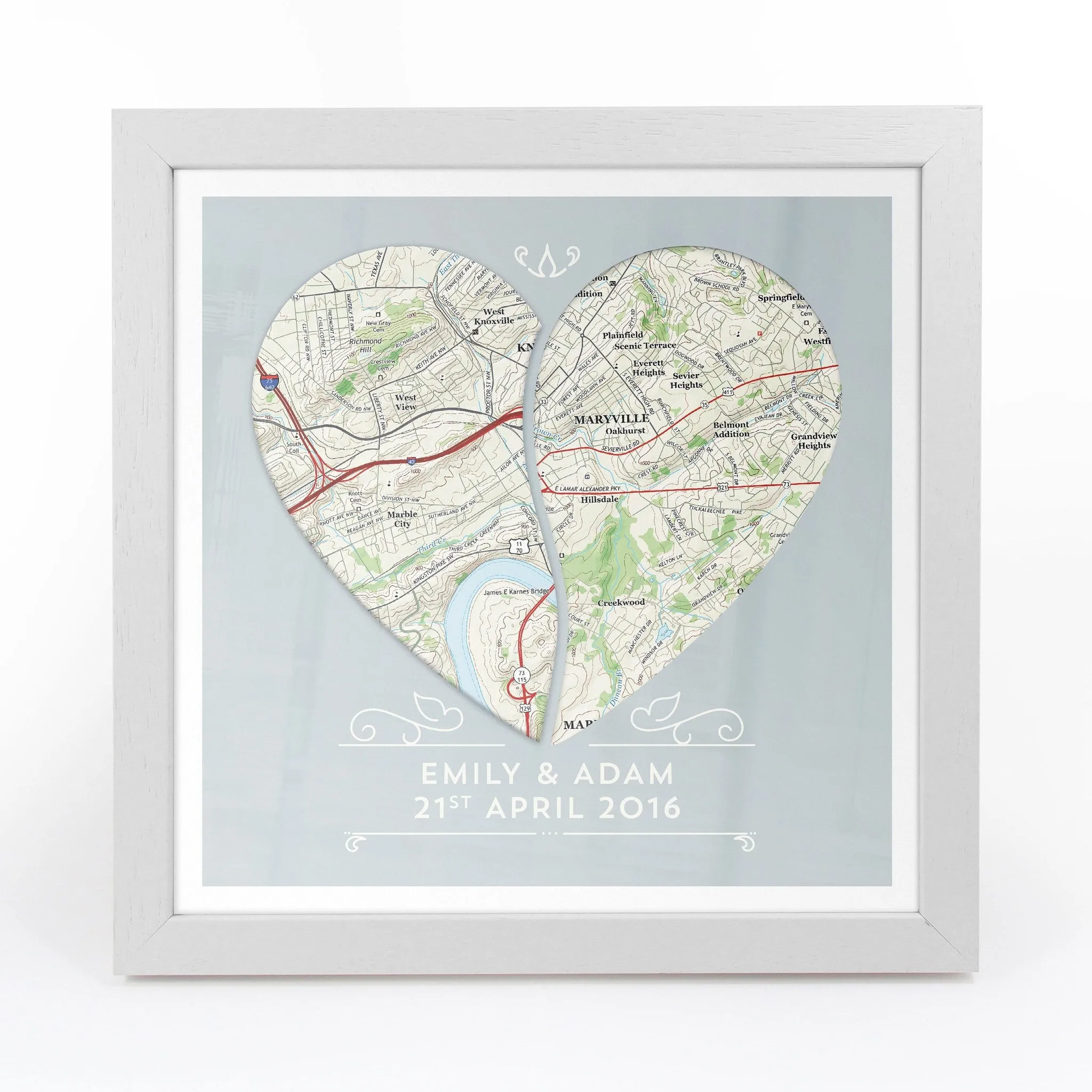 Twin Heart Personalized Framed US Map Print