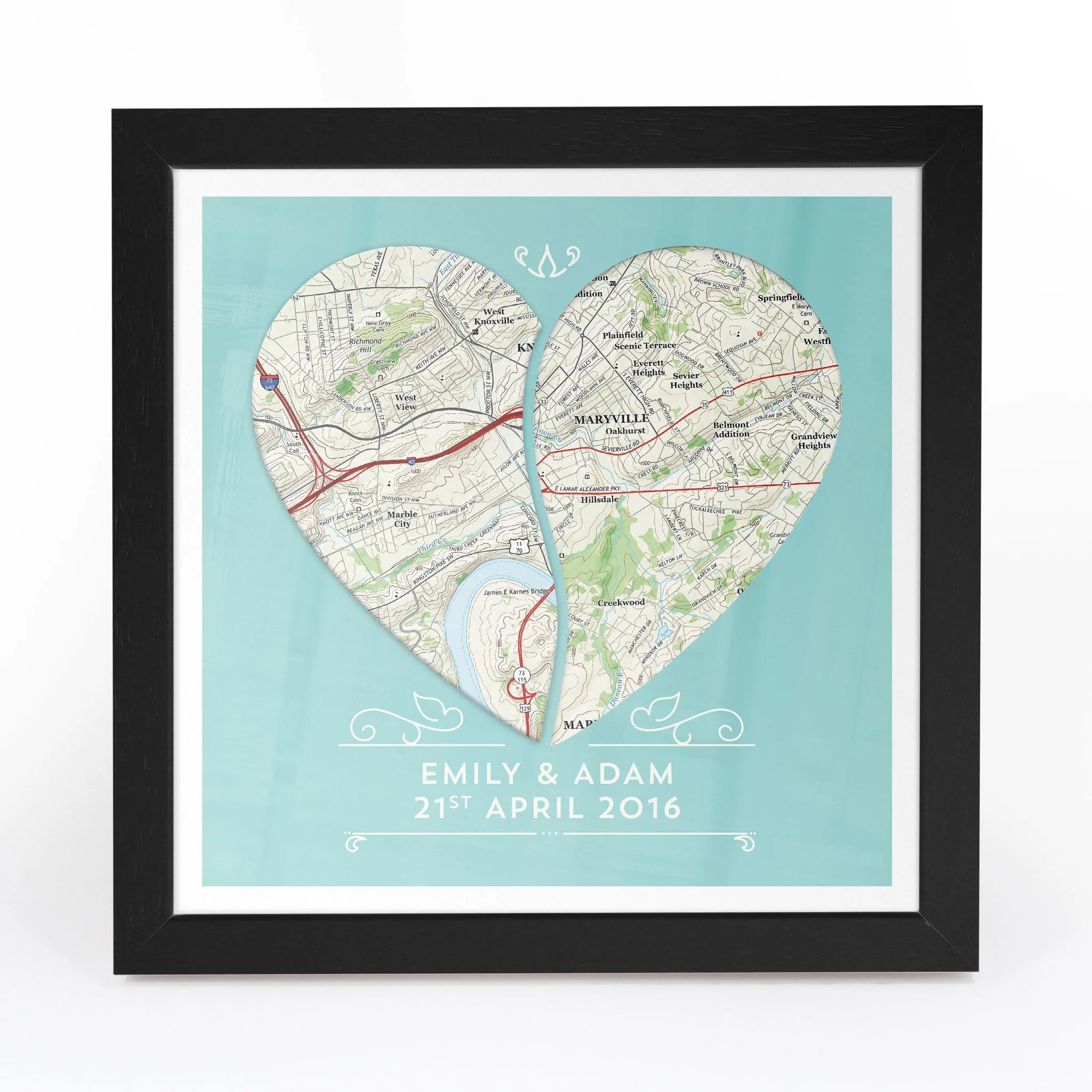 Twin Heart Personalized Framed US Map Print