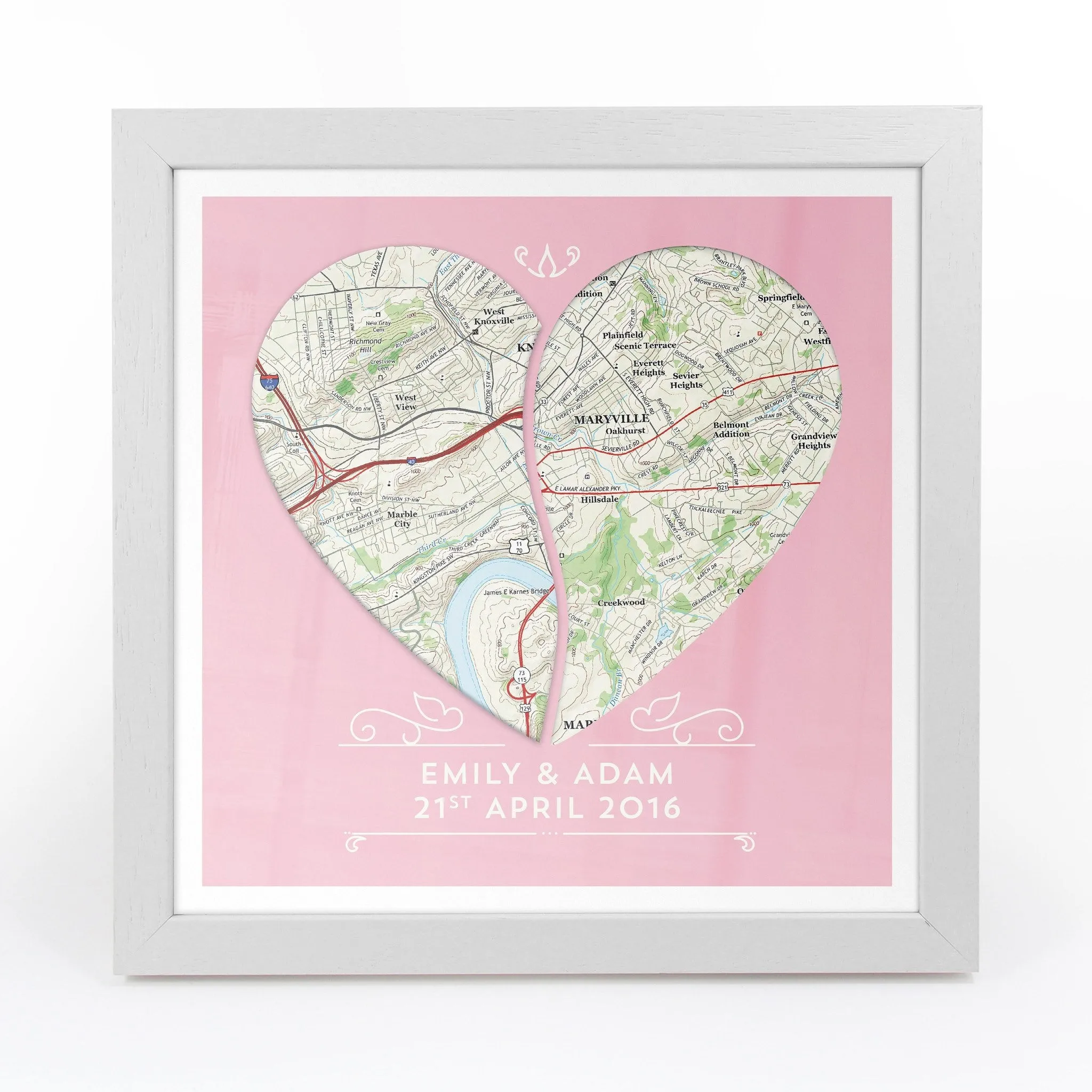 Twin Heart Personalized Framed US Map Print
