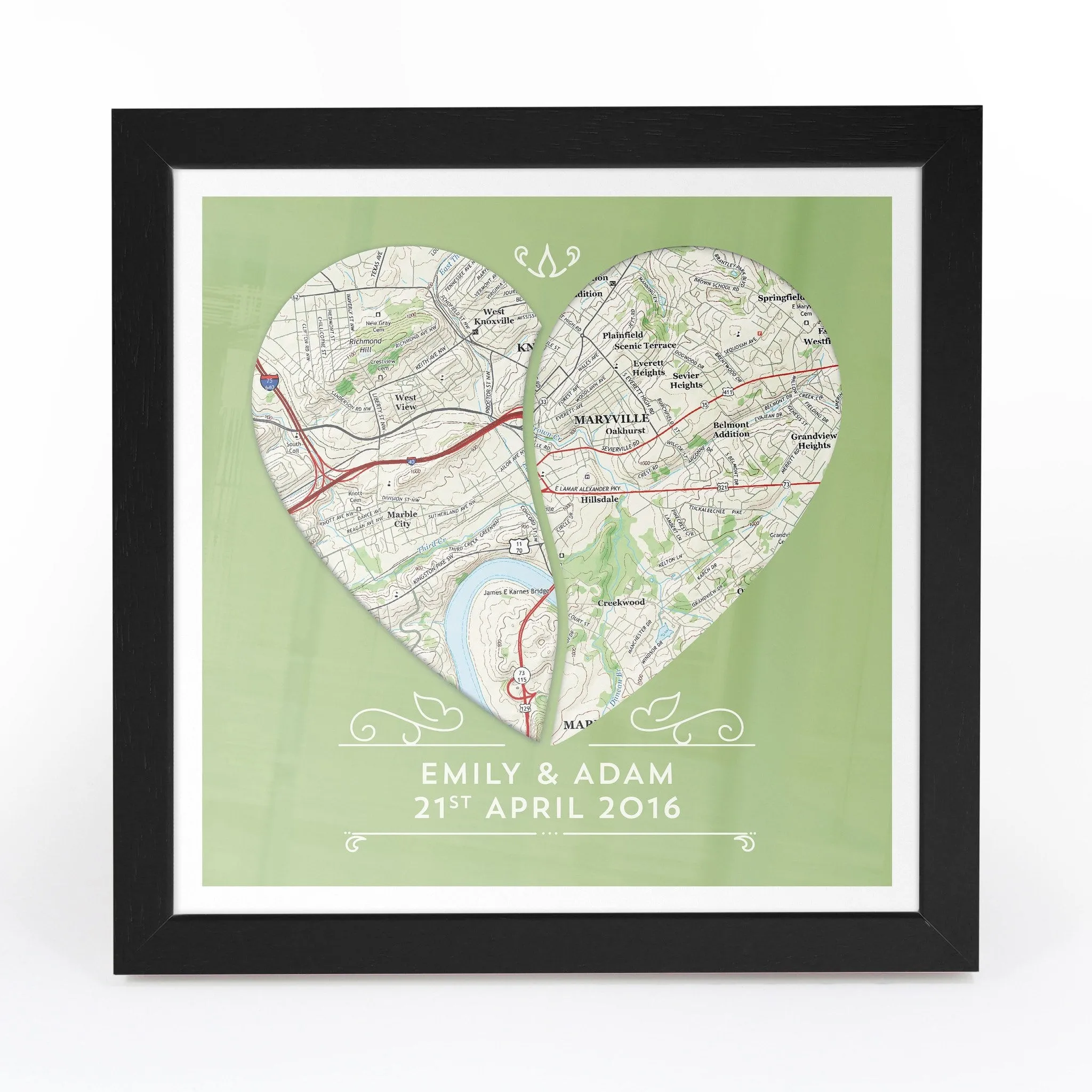 Twin Heart Personalized Framed US Map Print