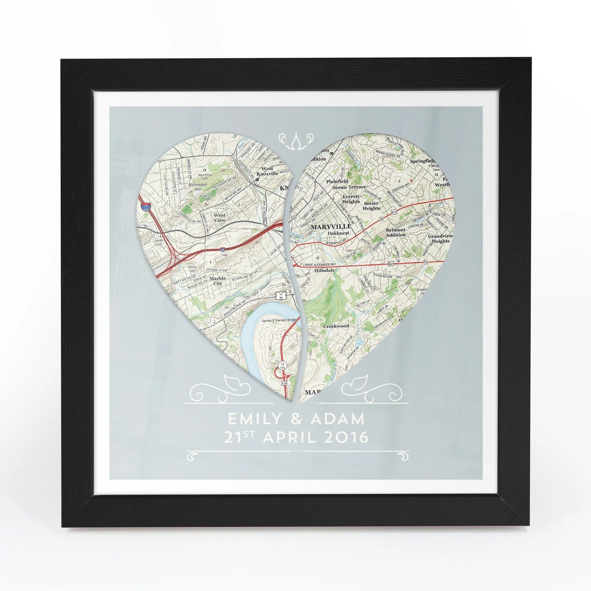 Twin Heart Personalized Framed US Map Print
