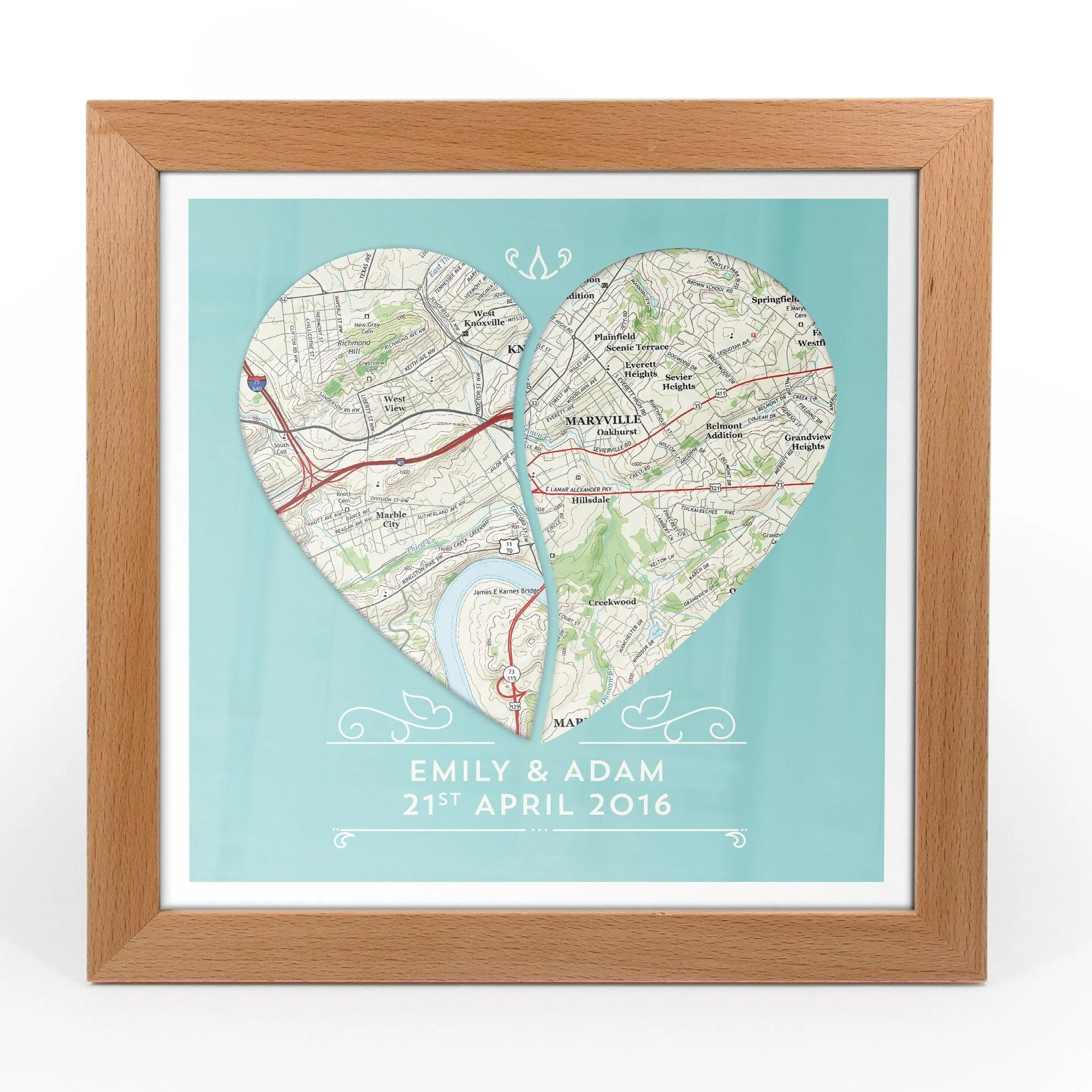 Twin Heart Personalized Framed US Map Print