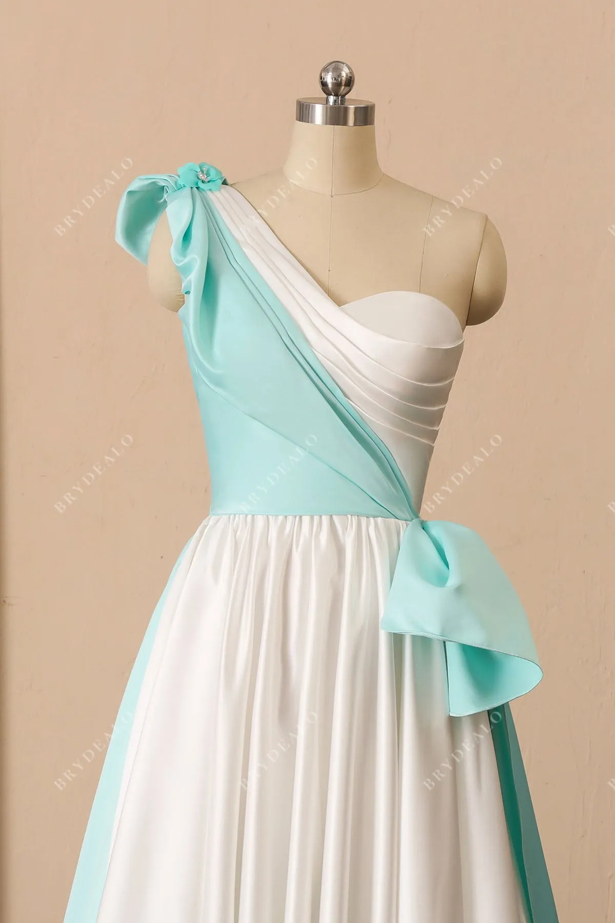 Unique Two-tone One Shoulder Ruched Designer Wedding Dress