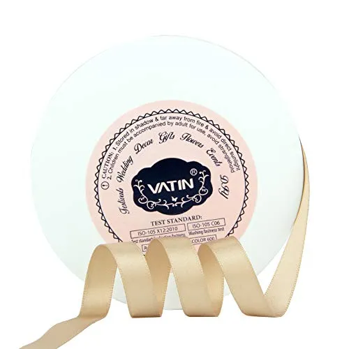 VATIN 3/8 inches Double Faced Tan Polyester Satin Ribbon - 50 Yards for Gift Wrapping Ornaments Party Favor Braids Baby Shower Decoration Floral Arrangement Craft Supplies