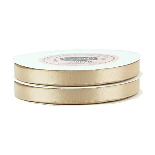 VATIN 3/8 inches Double Faced Tan Polyester Satin Ribbon - 50 Yards for Gift Wrapping Ornaments Party Favor Braids Baby Shower Decoration Floral Arrangement Craft Supplies