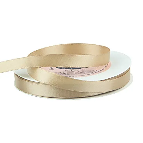 VATIN 3/8 inches Double Faced Tan Polyester Satin Ribbon - 50 Yards for Gift Wrapping Ornaments Party Favor Braids Baby Shower Decoration Floral Arrangement Craft Supplies